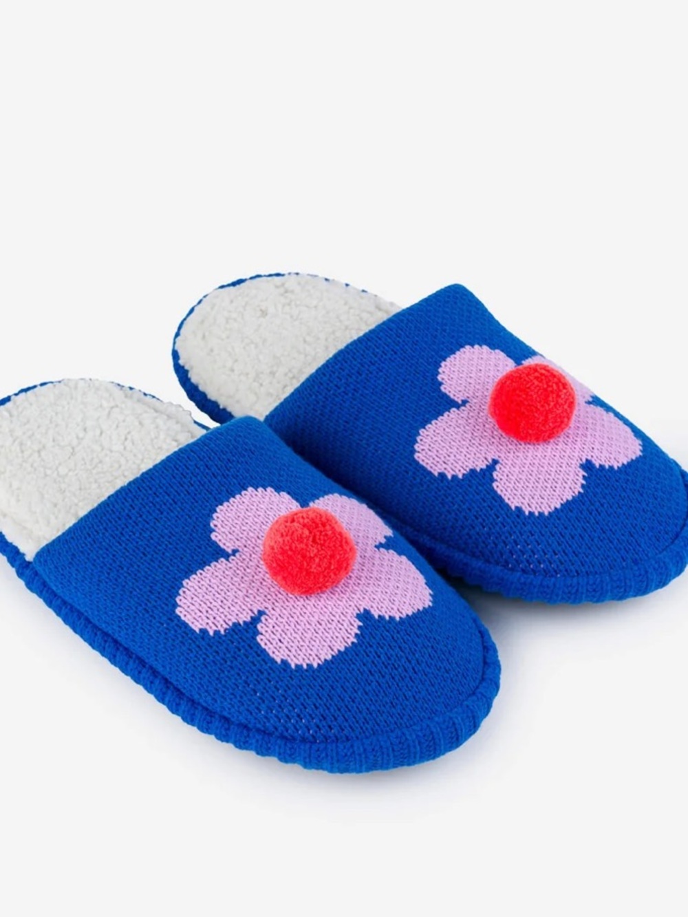 Verloop Flower Pom Slide Slippers in Cobalt NIP